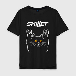 Футболка оверсайз мужская Skillet rock cat, цвет: черный