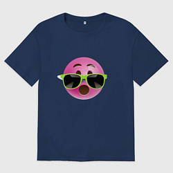 Футболка оверсайз мужская Розовый смайлик в очках, цвет: тёмно-синий