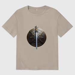 Футболка оверсайз мужская Щит и меч викинга, цвет: миндальный