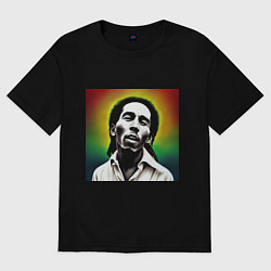 Футболка оверсайз мужская Боб Марли в традиционном триколоре, цвет: черный
