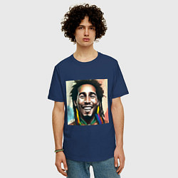 Футболка оверсайз мужская Боб Марли полон счастья Арт новой школы, цвет: тёмно-синий — фото 2