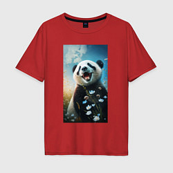 Мужская футболка оверсайз Панда с цветочками
