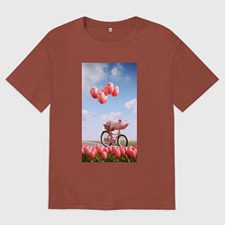 Мужская футболка оверсайз Поросенок на велосипеде