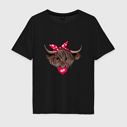 Мужская футболка оверсайз Романтичная высокогорная корова в бандане