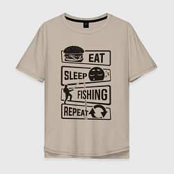 Футболка оверсайз мужская Eat sleep fishing repeat, цвет: миндальный