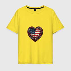 Футболка оверсайз мужская Сердце с цветами флаг США, цвет: желтый