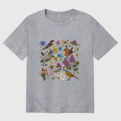 Мужская футболка оверсайз Цветение и птички