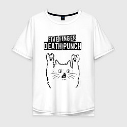 Футболка оверсайз мужская Five Finger Death Punch - rock cat, цвет: белый