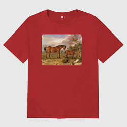 Мужская футболка оверсайз Две лошади и две собаки