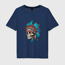 Мужская футболка оверсайз Череп Индейца с перьями