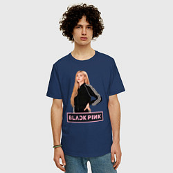 Футболка оверсайз мужская Блэкпинк Роза, цвет: тёмно-синий — фото 2