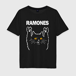 Футболка оверсайз мужская Ramones rock cat, цвет: черный