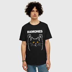 Футболка оверсайз мужская Ramones rock cat, цвет: черный — фото 2