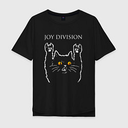 Футболка оверсайз мужская Joy Division rock cat, цвет: черный