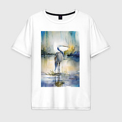 Мужская футболка оверсайз Цапля на озере - акварель - нейросеть
