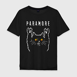 Футболка оверсайз мужская Paramore rock cat, цвет: черный