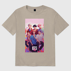 Футболка оверсайз мужская BTS art anime style, цвет: миндальный