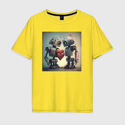 Футболка оверсайз мужская Два робота с сердцем, цвет: желтый