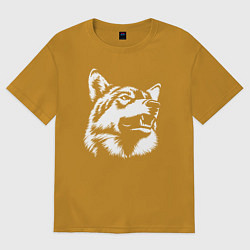 Футболка оверсайз мужская Голова волка Wolf head, цвет: горчичный