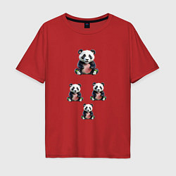 Футболка оверсайз мужская Маленькие панды, цвет: красный
