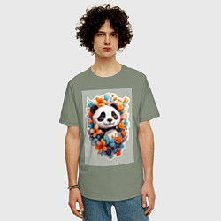 Футболка оверсайз мужская Черно-белая панда, цвет: авокадо — фото 2