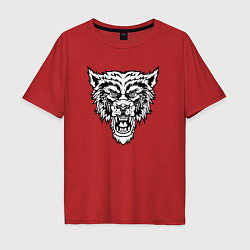Футболка оверсайз мужская B&W - Разозленный волк, цвет: красный