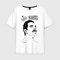 Футболка оверсайз мужская Freddie Mercury head, цвет: белый