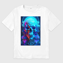 Мужская футболка оверсайз Череп в цветах и неоновом цвете - нейросеть