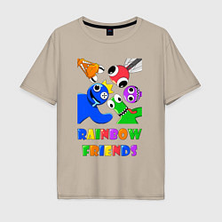 Футболка оверсайз мужская Rainbow Friends персонажи, цвет: миндальный