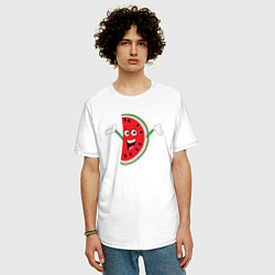 Футболка оверсайз мужская Радостный арбузик, цвет: белый — фото 2