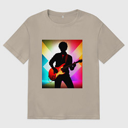 Футболка оверсайз мужская Гитарист силуэт, цвет: миндальный