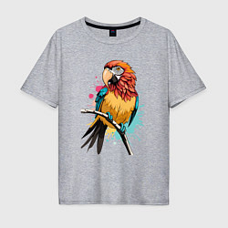 Футболка оверсайз мужская Акварельный попугай, цвет: меланж