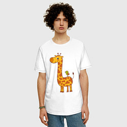 Футболка оверсайз мужская Жираф и птичка, цвет: белый — фото 2