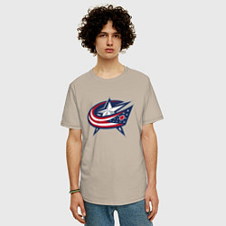 Футболка оверсайз мужская Columbus blue jackets - hockey team - emblem, цвет: миндальный — фото 2