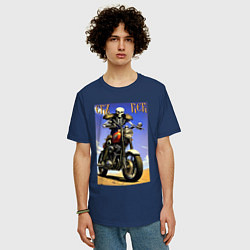 Футболка оверсайз мужская Crazy racer - skeleton - motorcycle, цвет: тёмно-синий — фото 2