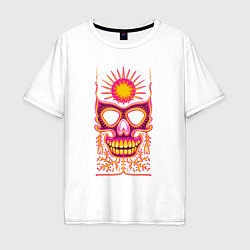 Футболка оверсайз мужская Яркая черепушка с солнцем, цвет: белый