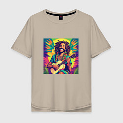 Мужская футболка оверсайз Веселый растаман регги гитарист в стиле retrowave