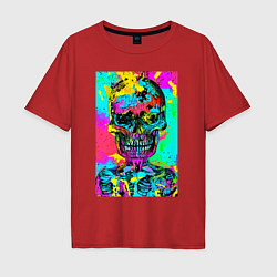 Футболка оверсайз мужская Cool skull - pop art - vogue, цвет: красный