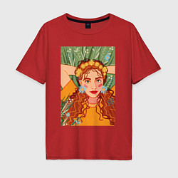 Мужская футболка оверсайз Рыжеволосая девушка с полевыми цветами