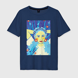 Мужская футболка оверсайз Девушка с голубыми волосами в цветочном венке