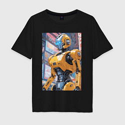 Мужская футболка оверсайз Робот в стиле поп-арт - нейросеть