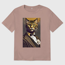 Мужская футболка оверсайз Крутой котяра - джентльмен - нейросеть