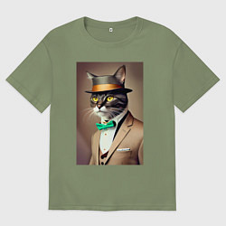 Мужская футболка оверсайз Портрет кота джентльмена в шляпе