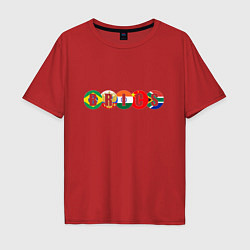 Мужская футболка оверсайз Надпись: BRICS с флагами государств участников
