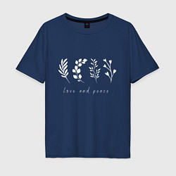 Мужская футболка оверсайз Белые растения love and peace