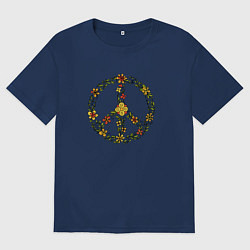 Мужская футболка оверсайз Пацифик знак хиппи цветы