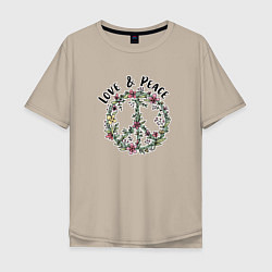 Мужская футболка оверсайз Хиппи знак мира цветочный пастельный peace and lov