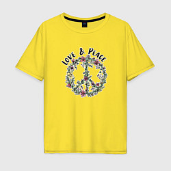 Мужская футболка оверсайз Хиппи знак мира цветочный пастельный peace and lov