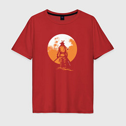 Футболка оверсайз мужская Самурай на фoне солнца, цвет: красный