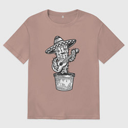 Мужская футболка оверсайз Кактус с гитарой